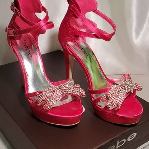 Bebe Jodi Hot Pink Crystal Embellished Heels